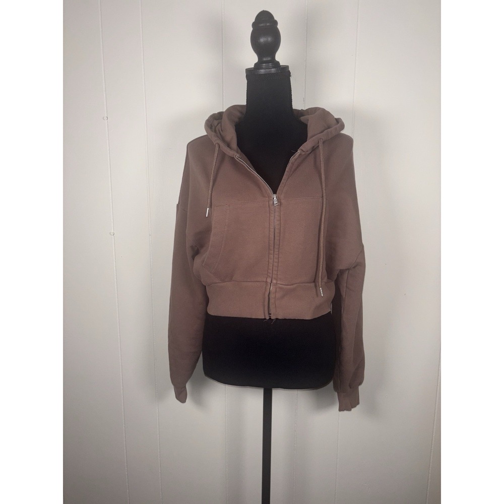 Garage Brown Knit Full-Zip Hooded Basic Cropped Jacket Women's Size M
